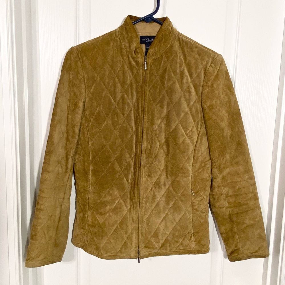 Y2K Ann Taylor Quilted Suede Jacket Vintage Camel Tan Size Small Petite